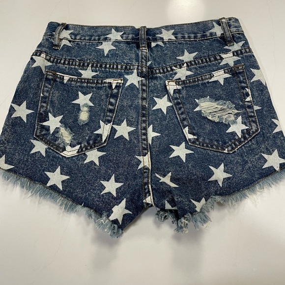 Americana Star Jean Shorts Freestyle Denim fray 1 Distressed Y2K 00s July Casual - Picture 2 of 13